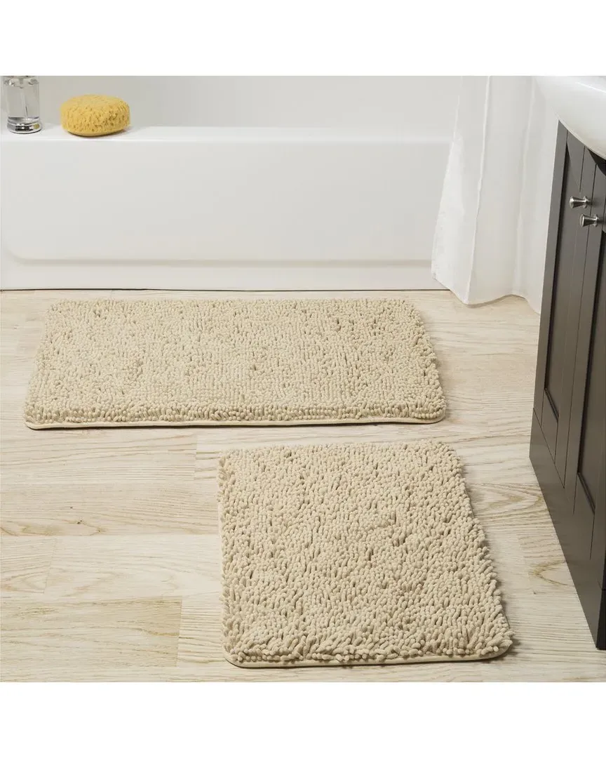 2Pc Memory Foam Shag Bath Mat Set - Ivory