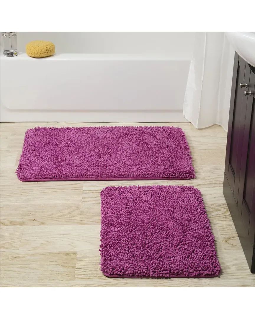 2Pc Memory Foam Shag Bath Mat Set - Pink