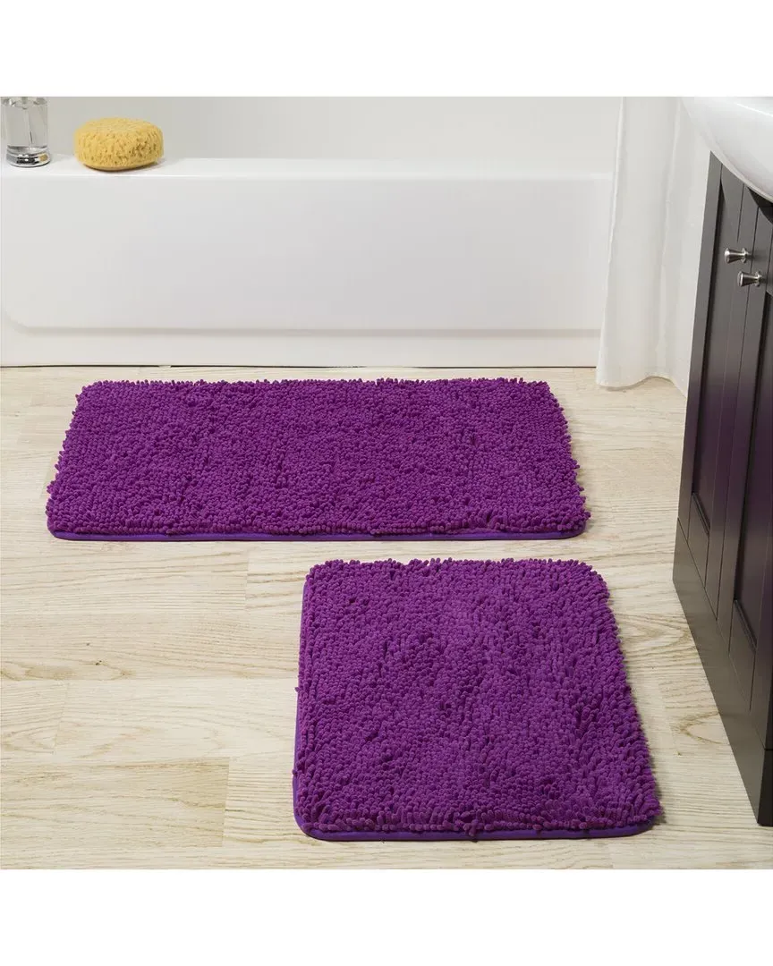 2Pc Memory Foam Shag Bath Mat Set - Purple