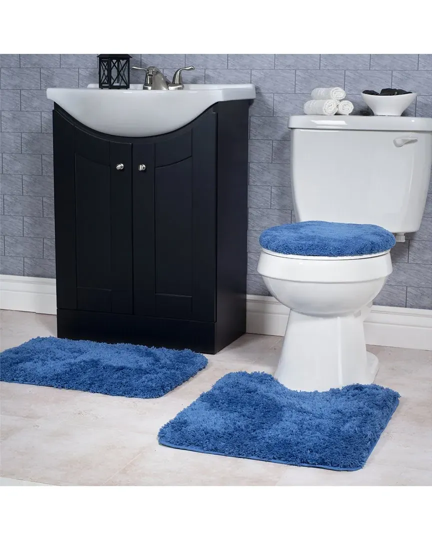 3-Piece Super Plush Bath Rug Set - Navy, Polyester