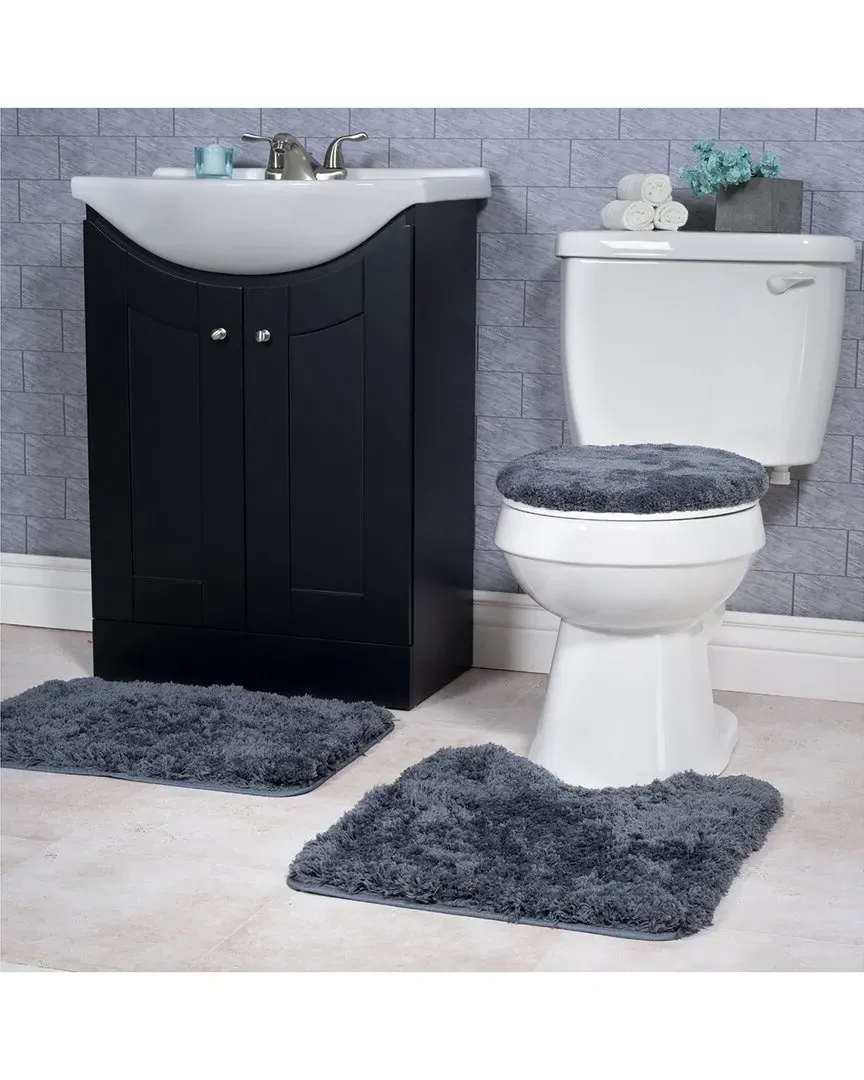 3-Piece Super Plush Bath Rug Set - Platinum, Polyester