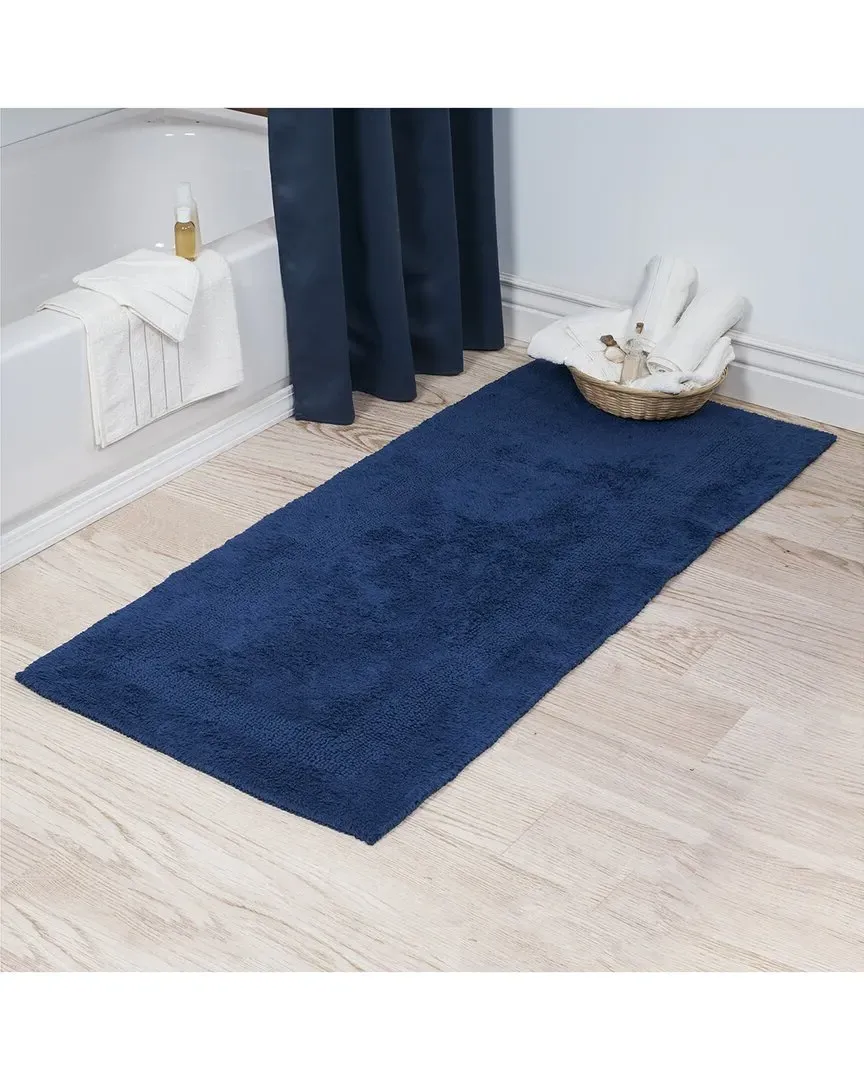 Cotton Reversible Long Bath Mat - Navy