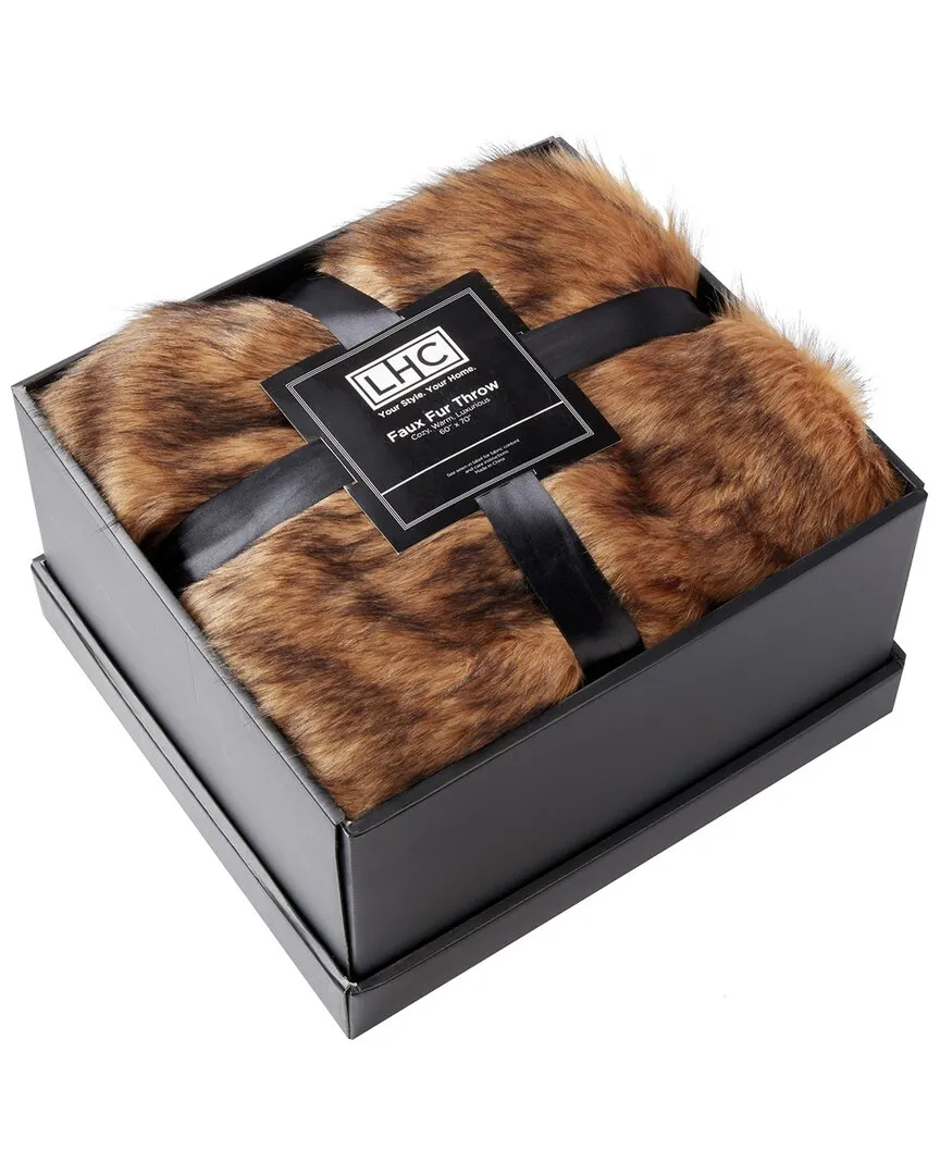 Faux Chinchilla Fur Throw Blanket with Gift Box - Brown