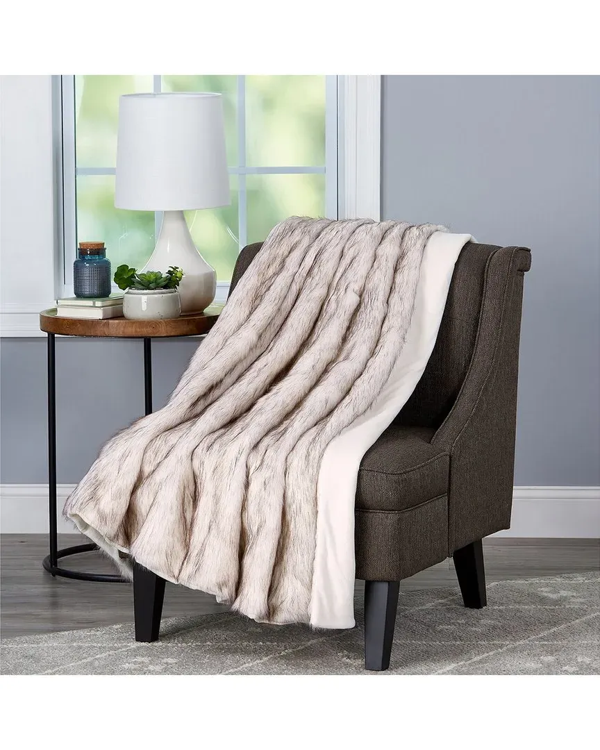 Faux Wolf Fur Throw Blanket with Gift Box - Brown