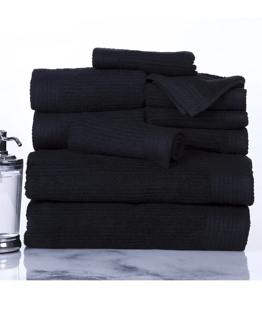 Ribbed Cotton 10-Piece Towel Set - Black