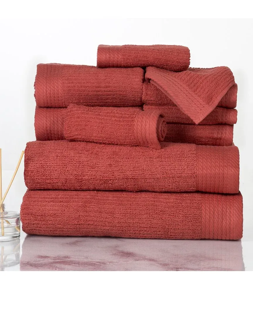 Ribbed Cotton 10-Piece Towel Set - Brick image