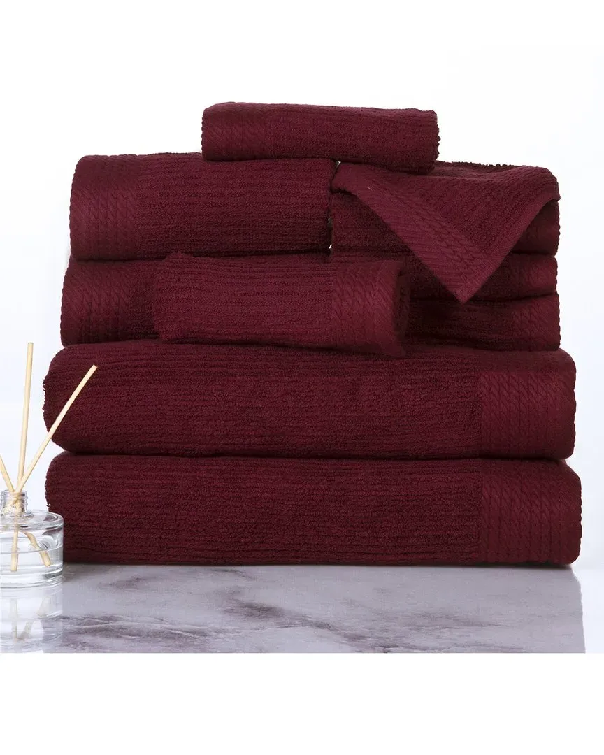 Ribbed Cotton 10-Piece Towel Set - Burgundy