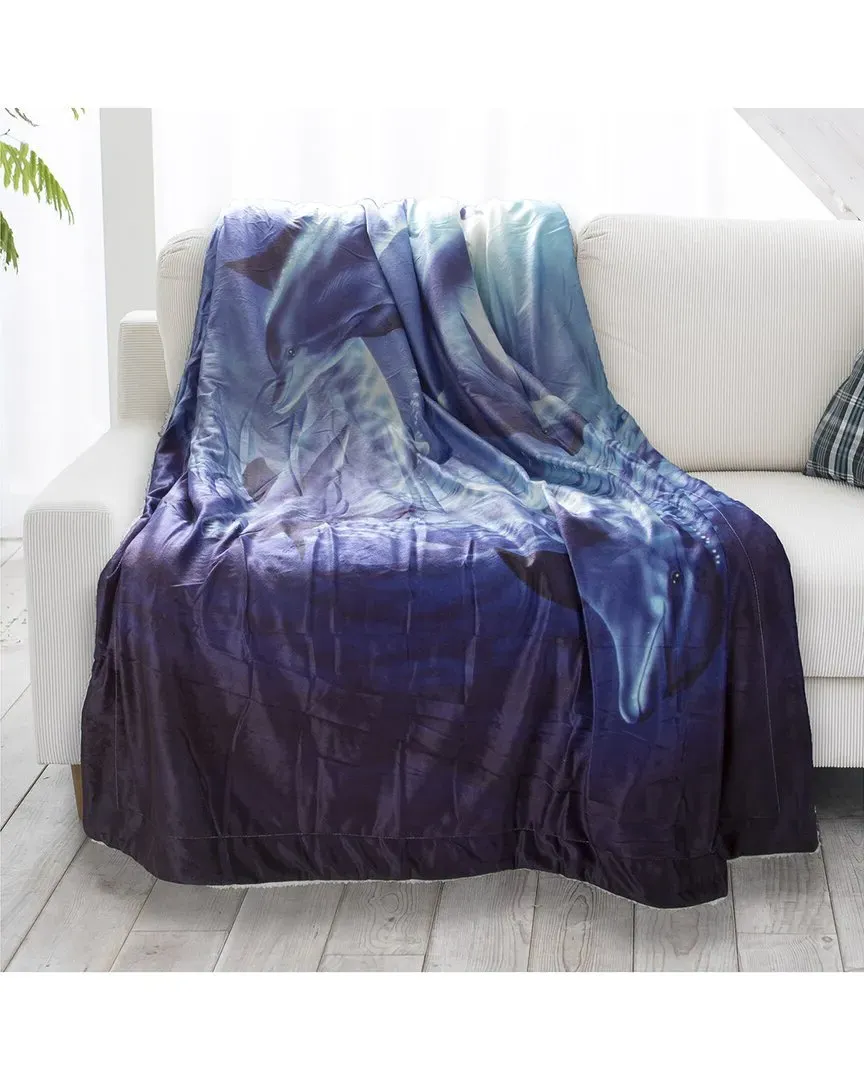 Sherpa Fleece Dolphin Print Throw Blanket - Multi