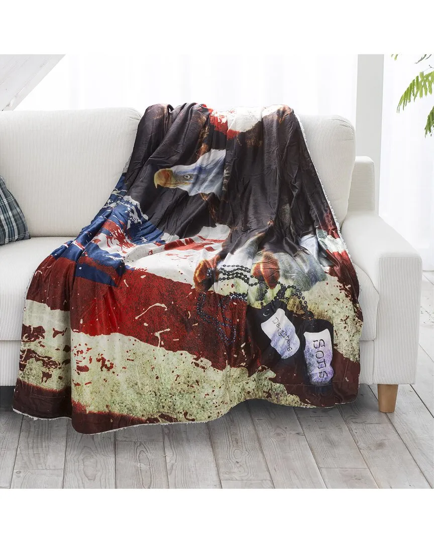 Sherpa Fleece Eagle Print Throw Blanket - Multi