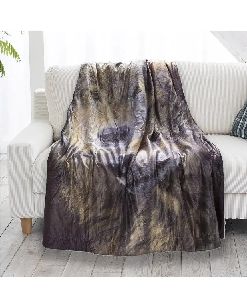 Sherpa Fleece Wolf Print Throw Blanket - Multi