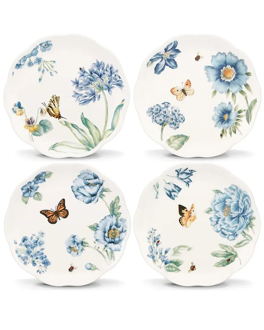 Butterfly Meadow 4-Piece Dessert Plate Set - Blue, Porcelain image