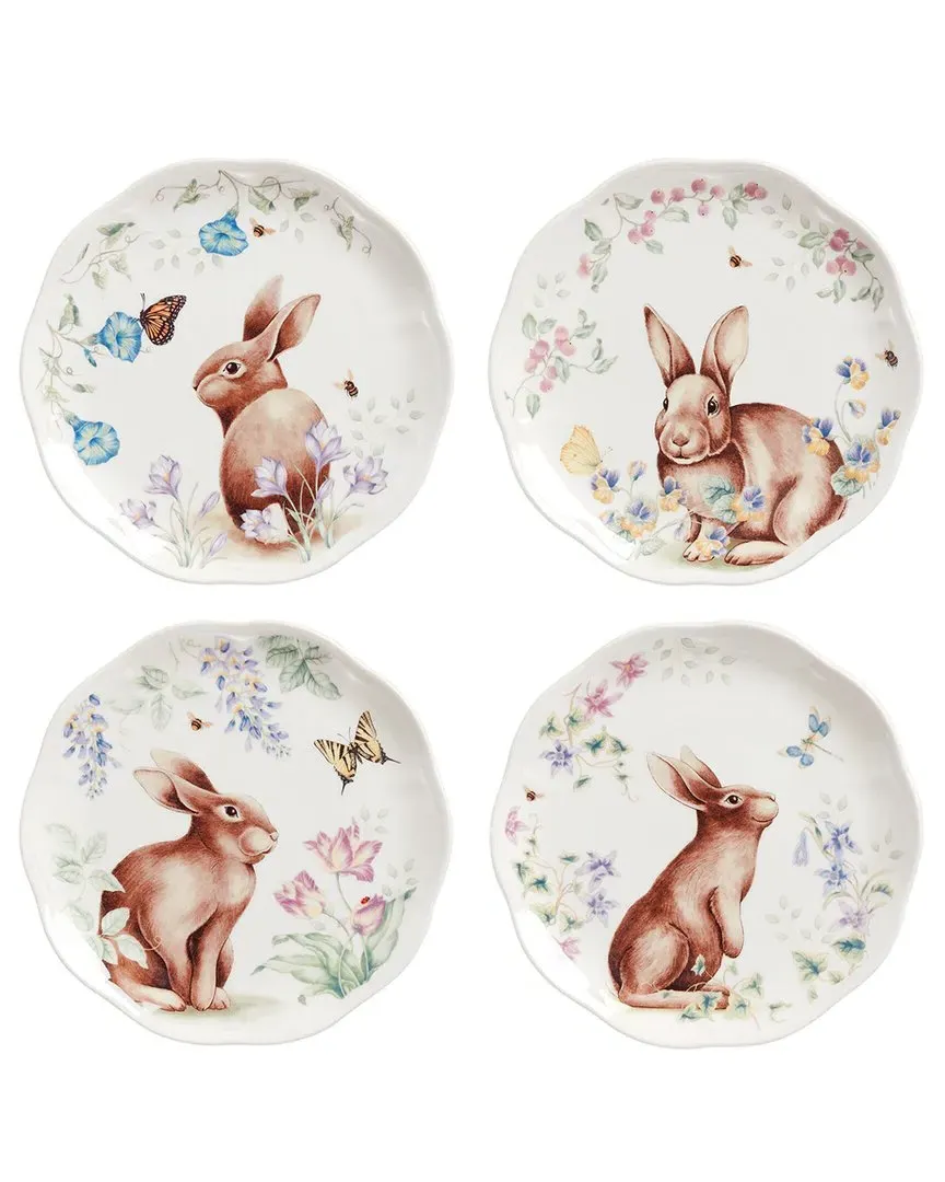 Butterfly Meadow Bunny 4-Piece Accent Plate Set - Porcelain