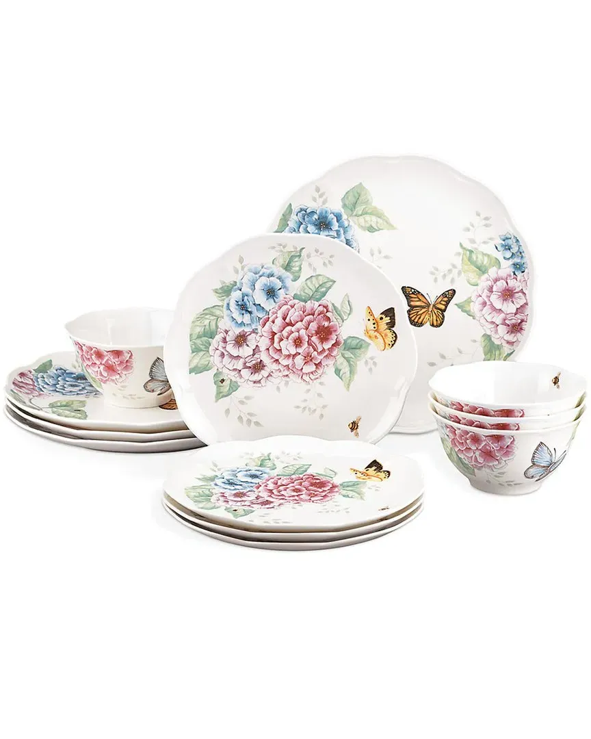 Butterfly Meadow Hydrangea 12-Piece Dinnerware Set - Multi