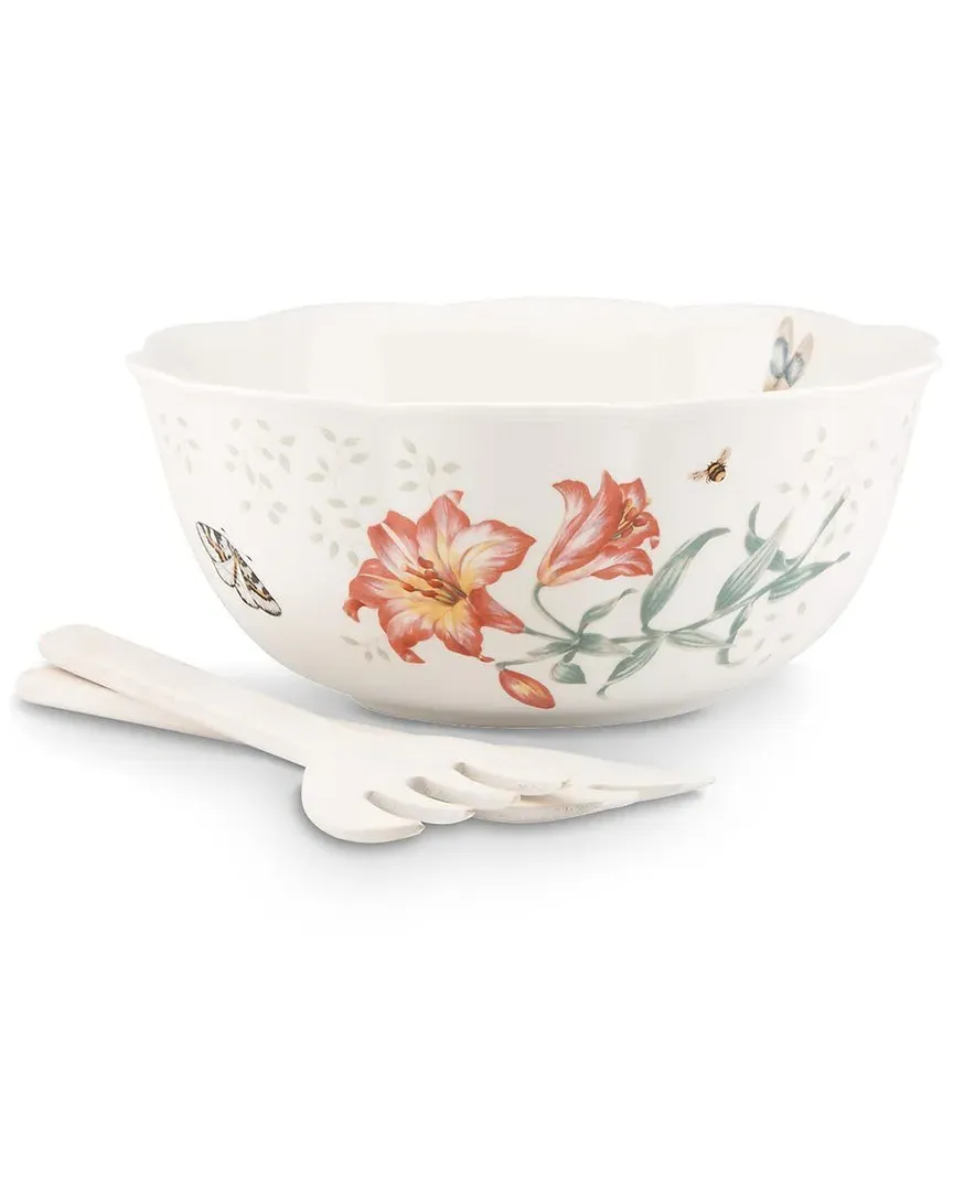 Butterfly Meadow Salad Bowl & Servers - Multi, Porcelain