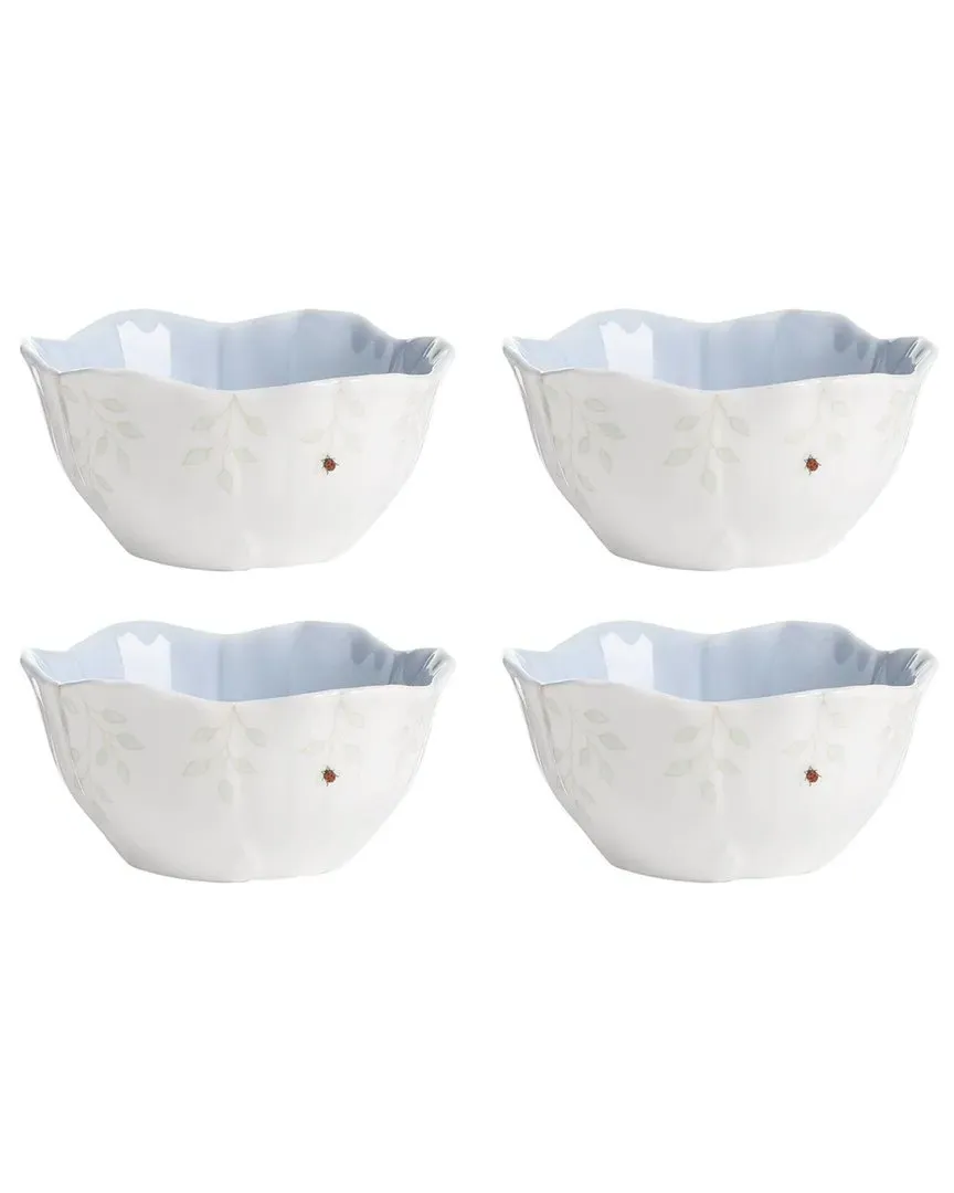Butterfly Meadow Set of 4 Floral Dessert Bowls - White/Blue image