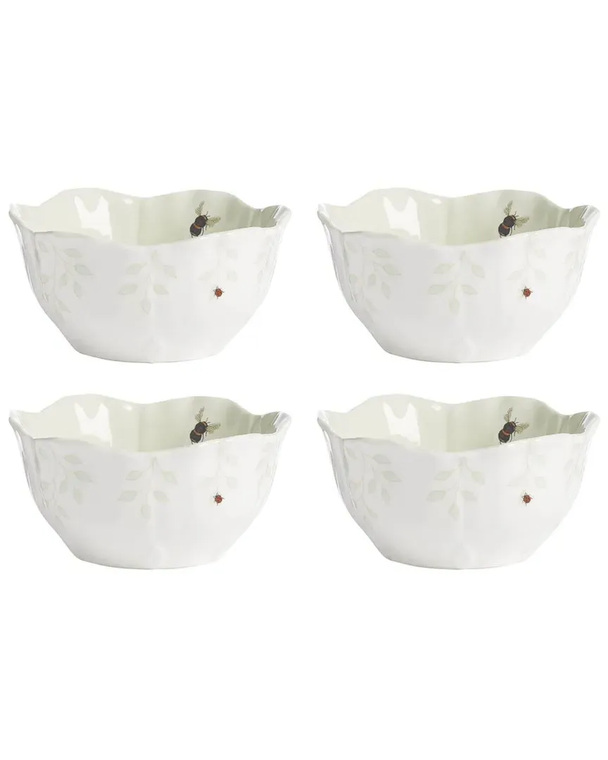 Butterfly Meadow Set of 4 Floral Dessert Bowls - White/Green