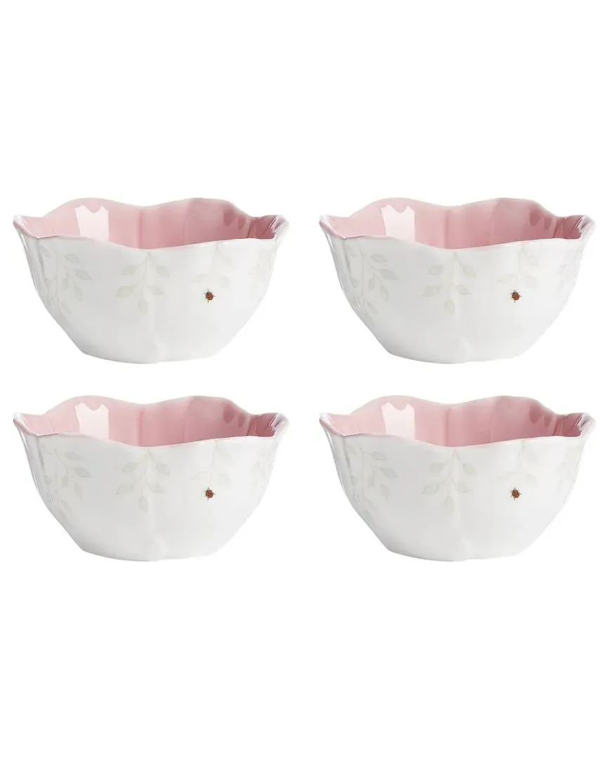 Butterfly Meadow Set of 4 Floral Dessert Bowls - White/Pink