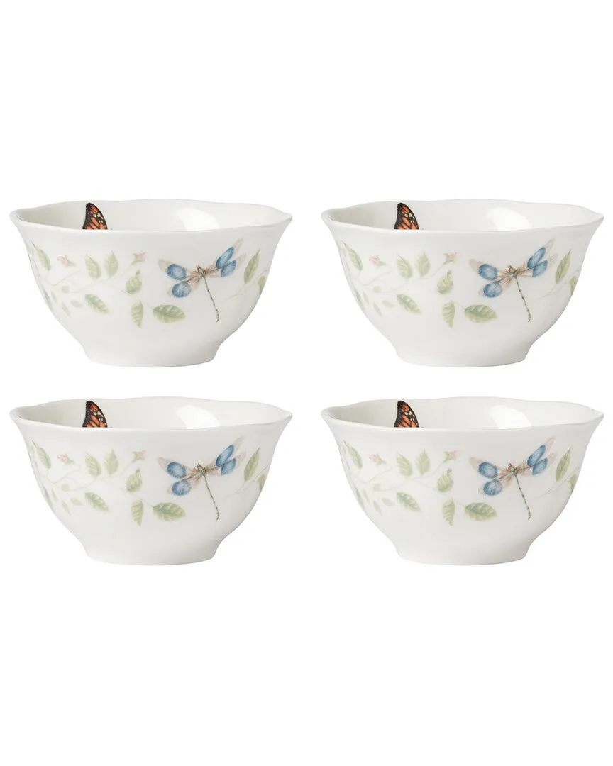 Butterfly Meadow Vines 4-Piece Rice Bowl Set - White, Porcelain