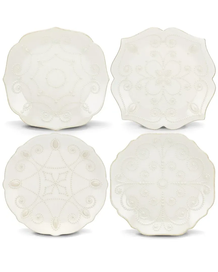 French Perle 4Pc Assorted Dessert Plate Set - White