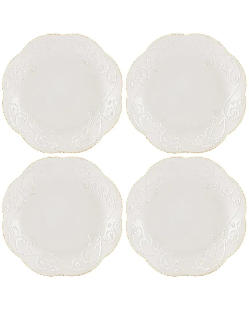 French Perle 4Pc Dessert Plate Set - White