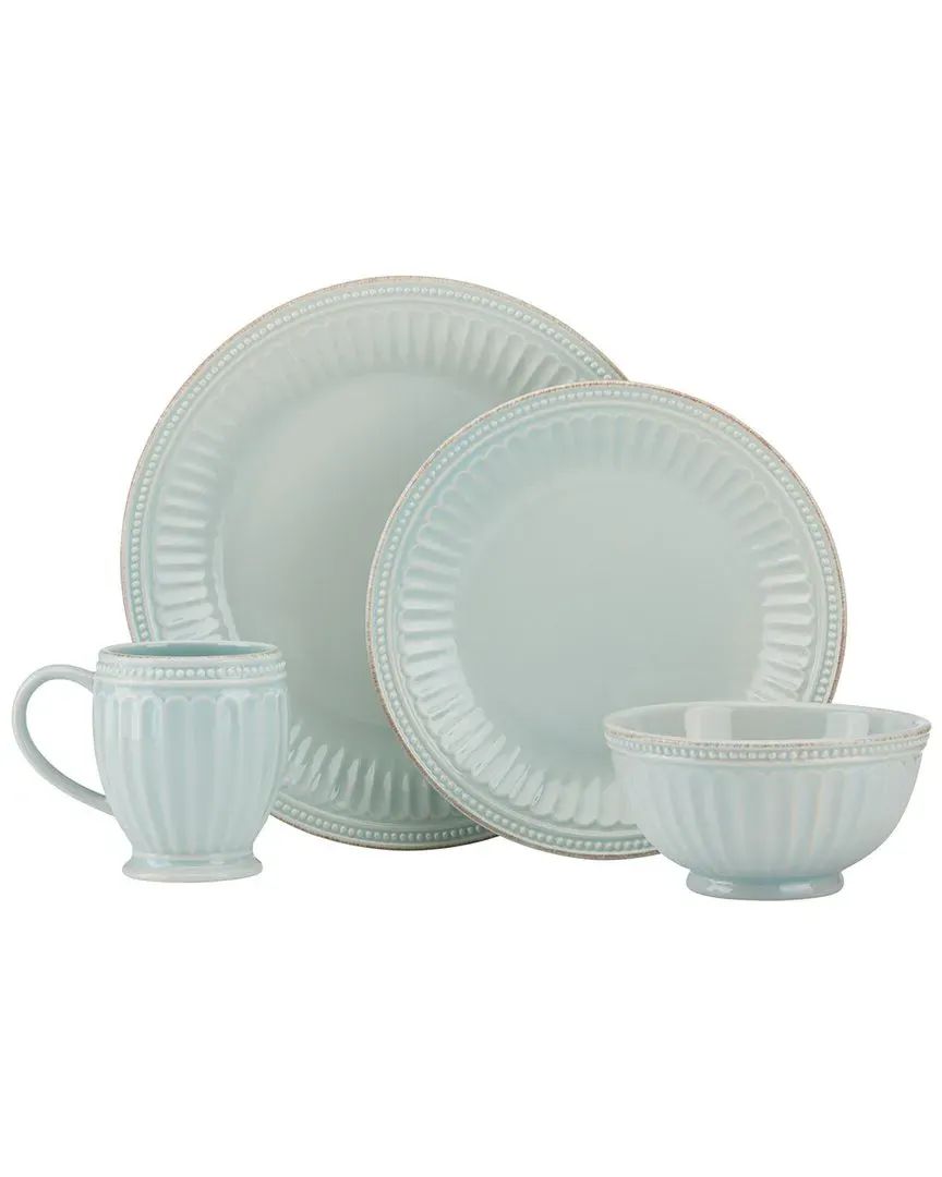 French Perle Groove 4-Piece Place Setting - Blue, Stoneware