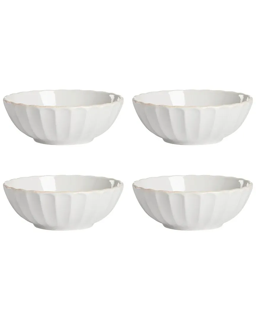 French Perle Scallop 4-Piece Bowl Set - White, Stoneware