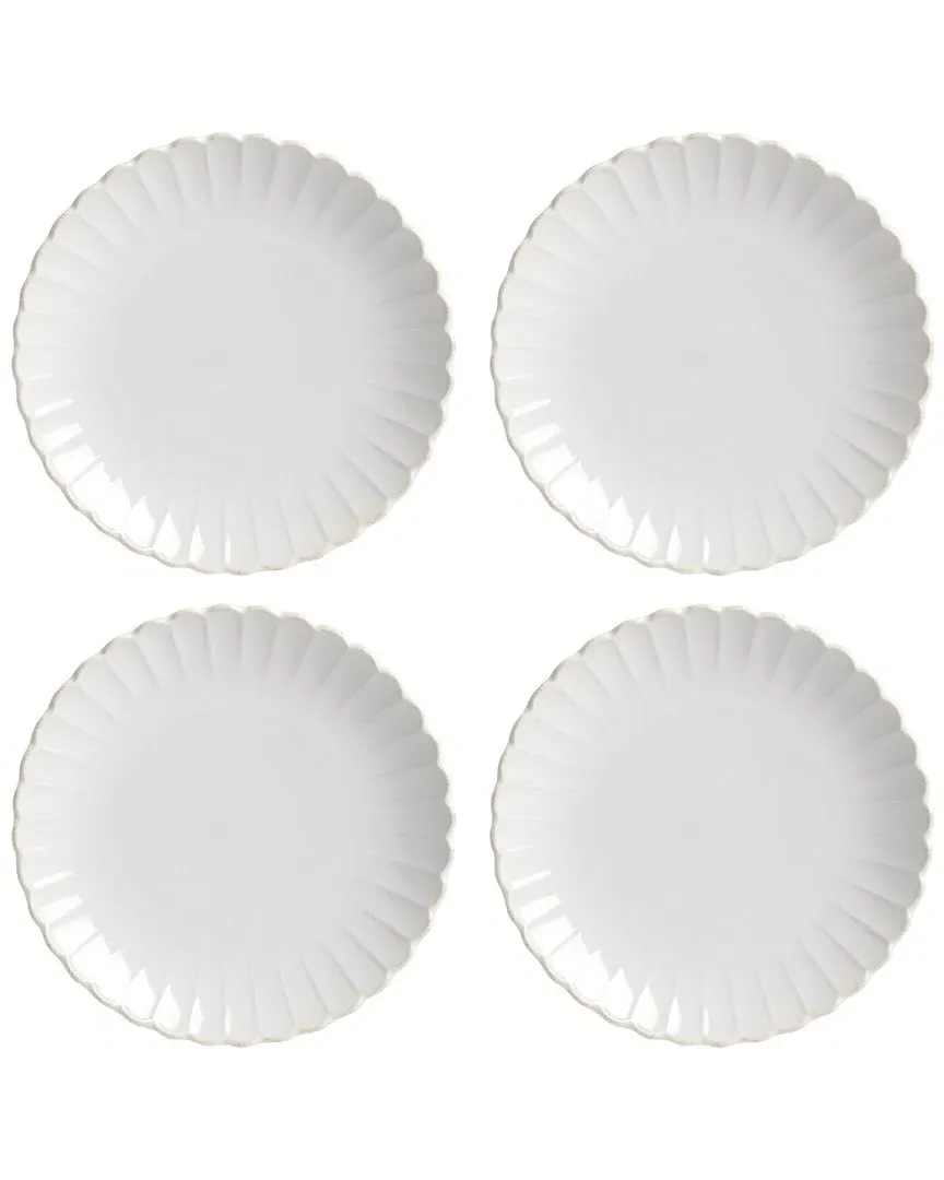 French Perle Scallop 4-Piece Dinner Plate Set - White