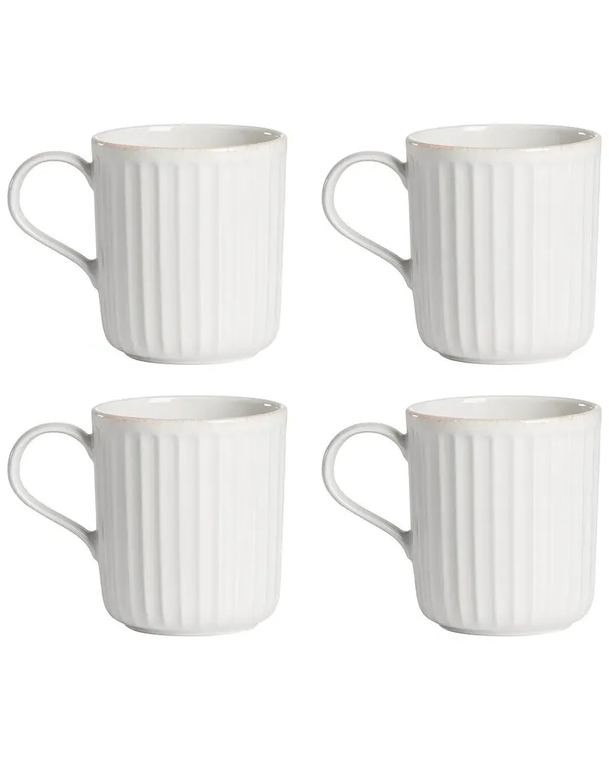 French Perle Scallop 4-Piece Mug Set - White, Stoneware