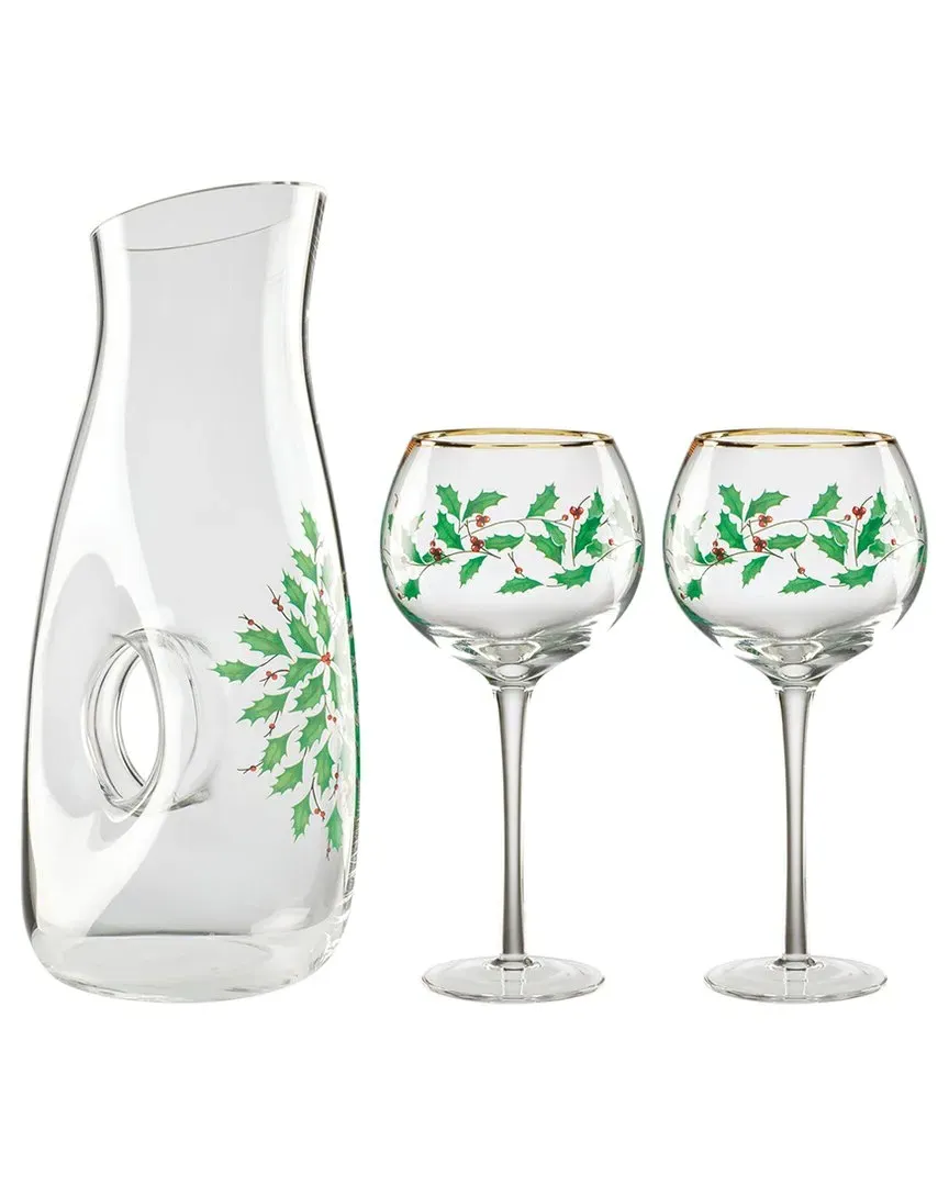 Holiday 3pc Decanter & Wine Glasses Set - Red, Crystal