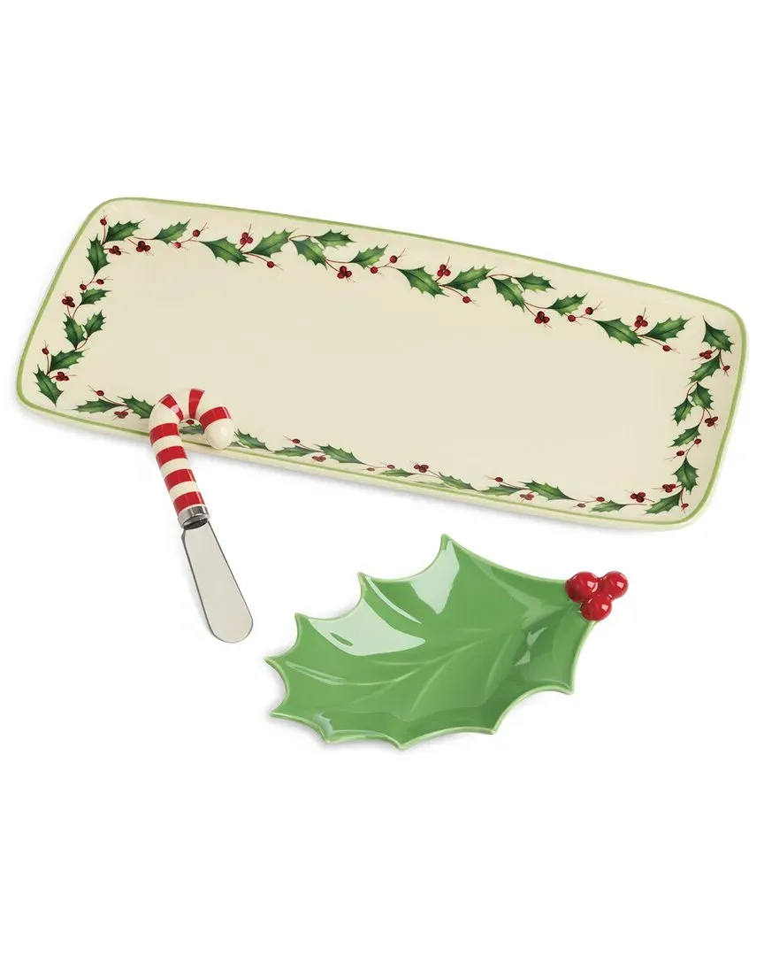 Holiday 3pc Hostess Set with Spreader - Ivory, Porcelain