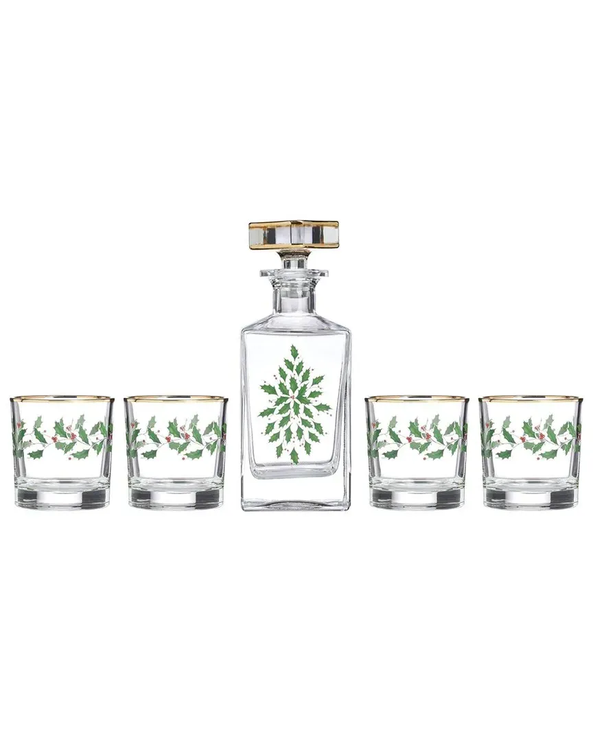 Holiday 5pc Decanter & Whiskey Glass Set - Red image