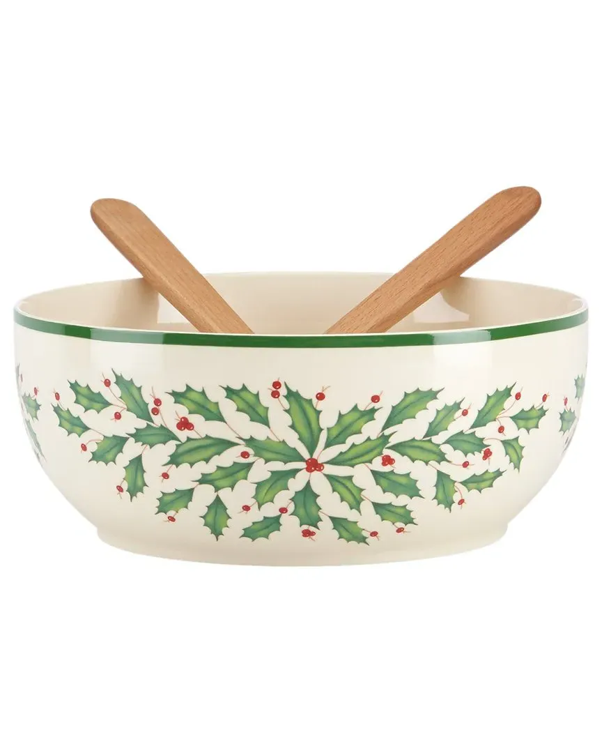 Holiday Salad Bowl & Servers - Red, Porcelain image