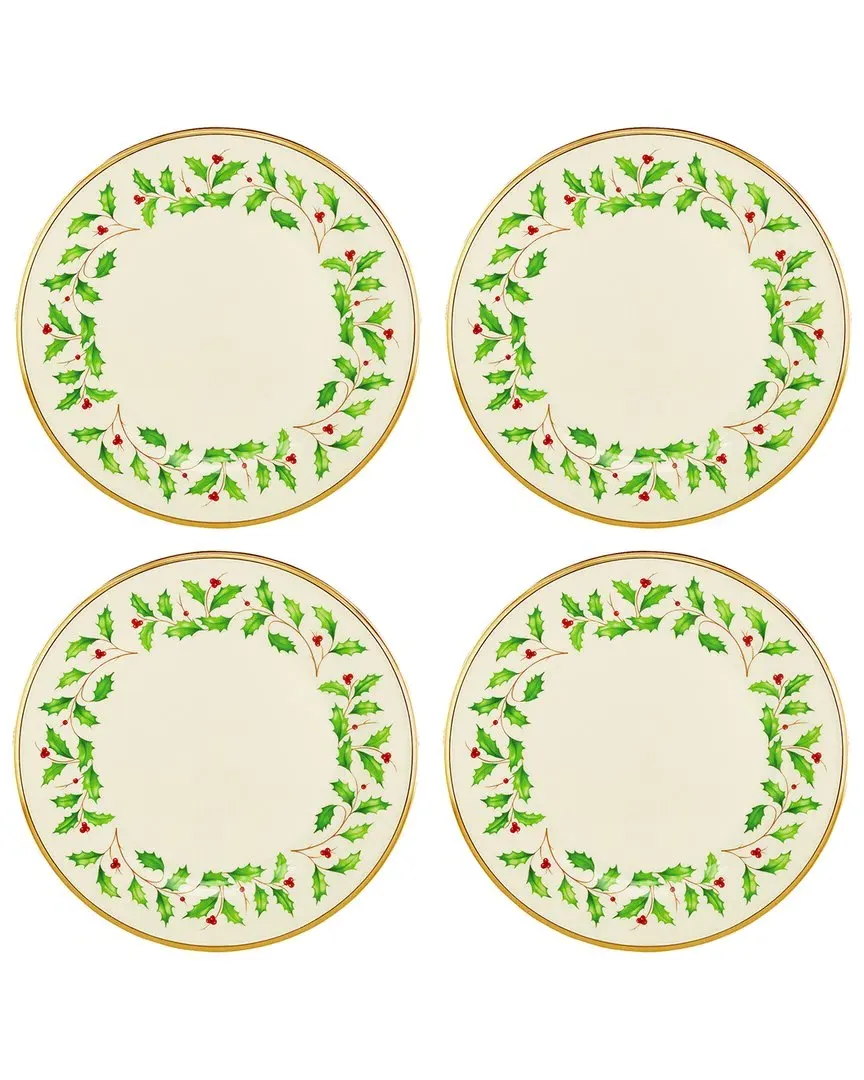 Holiday Set of 4 Dinner Plates - White, Porcelain