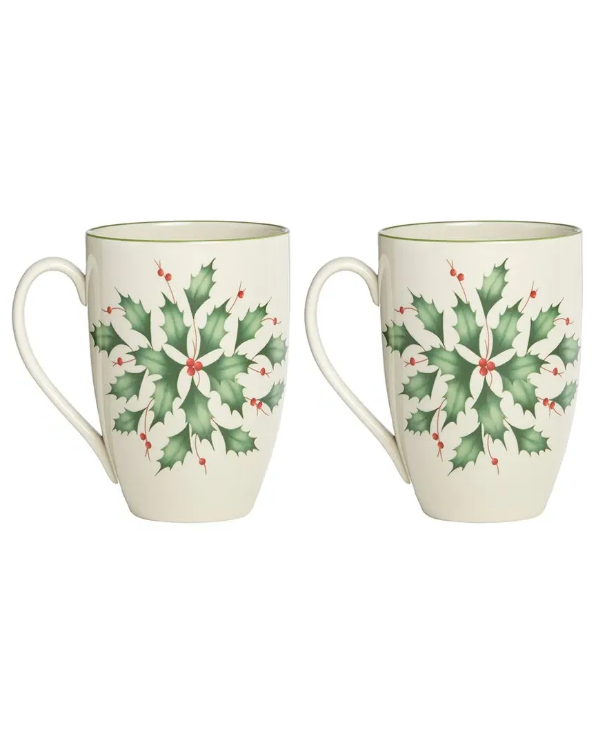Hosting The Holidays 2pc Holly Mug Set - White, Porcelain