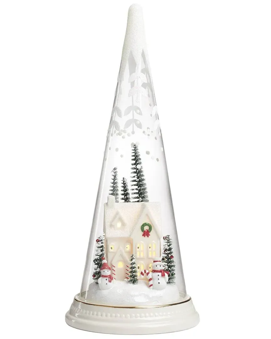 Lit Christmas Cone with Farmhouse Scene - Multicolor image