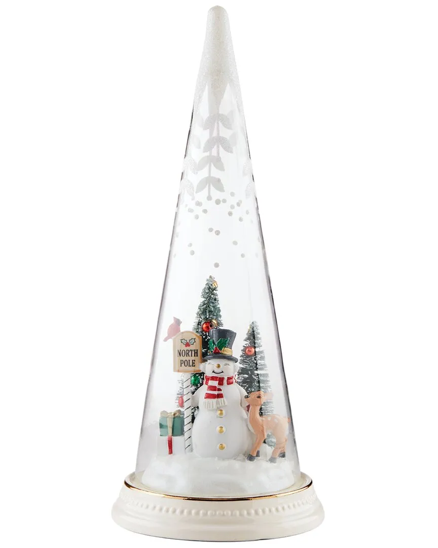 Lit Christmas Cone with North Pole Snowman Scene - Multicolor