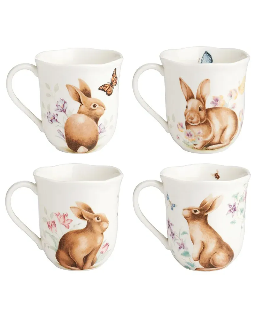Set of 4 Butterfly Meadow Bunny Mugs - Multicolor, Porcelain image