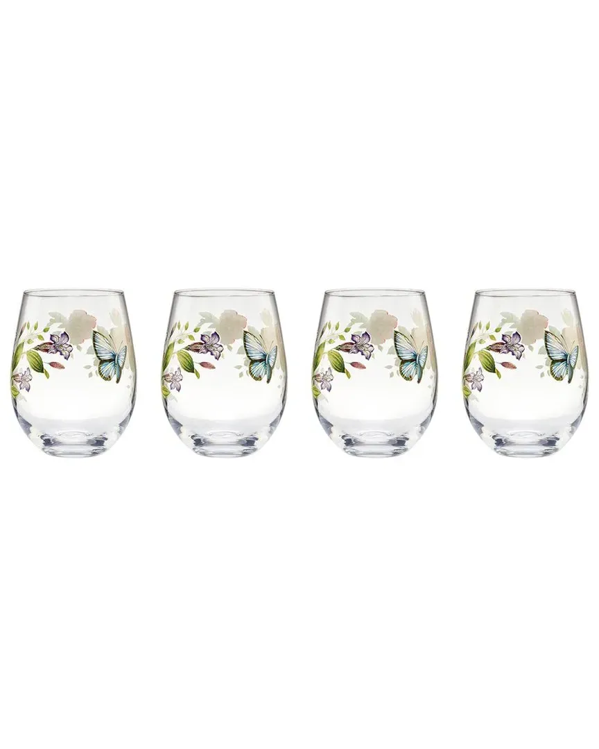 Set of 4 Butterfly Meadow Stemless Wine Glasses - Multicolor image