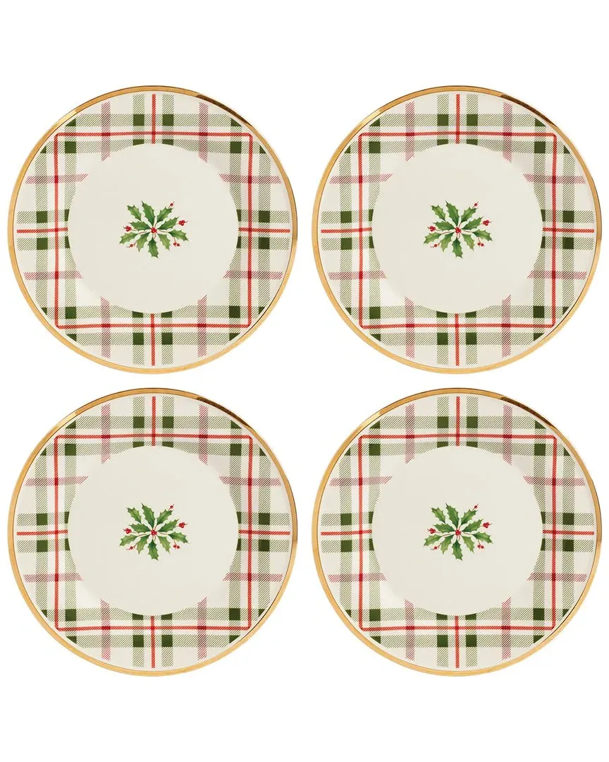 Set of 4 Holiday Plaid Accent Plates - Ivory image