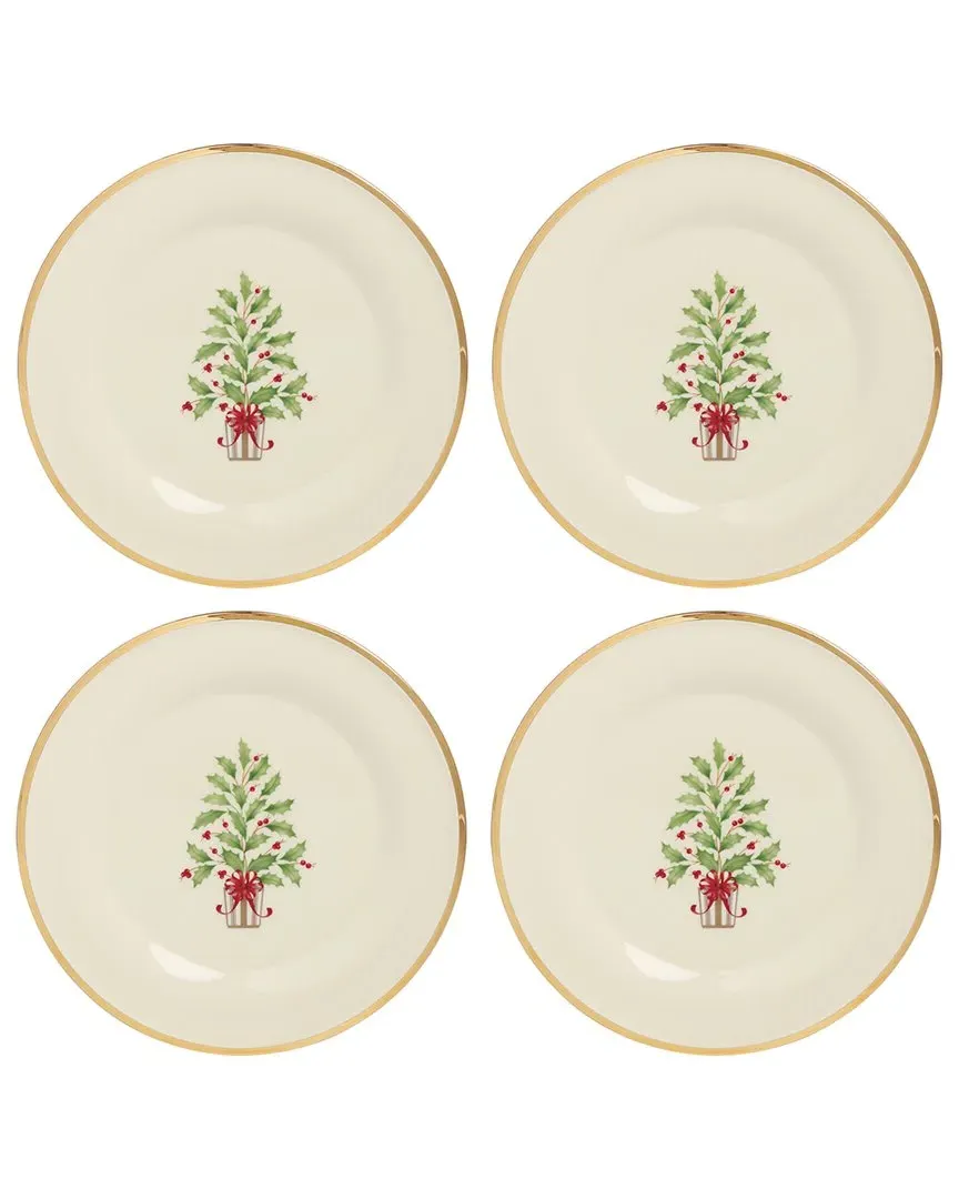 Set of 4 Holiday Tree Accent Plates - Ivory