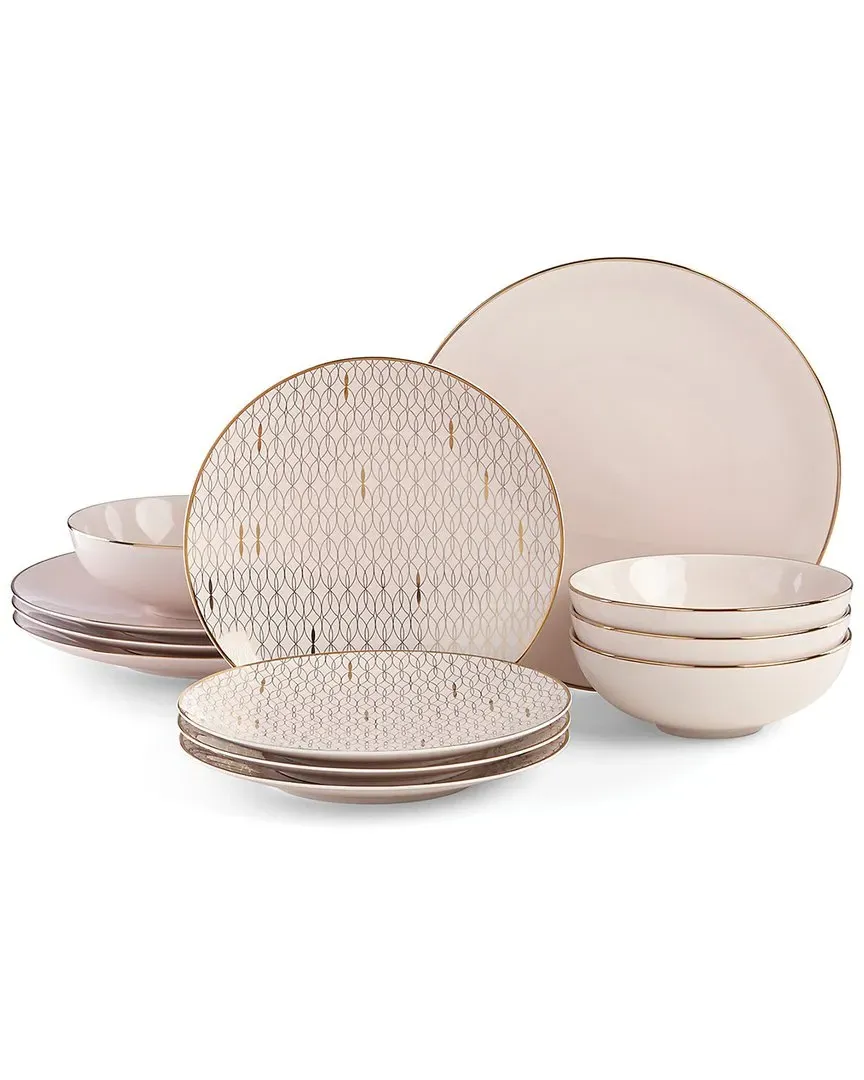 Trianna 12-Piece Dinnerware Set - Pink, Porcelain