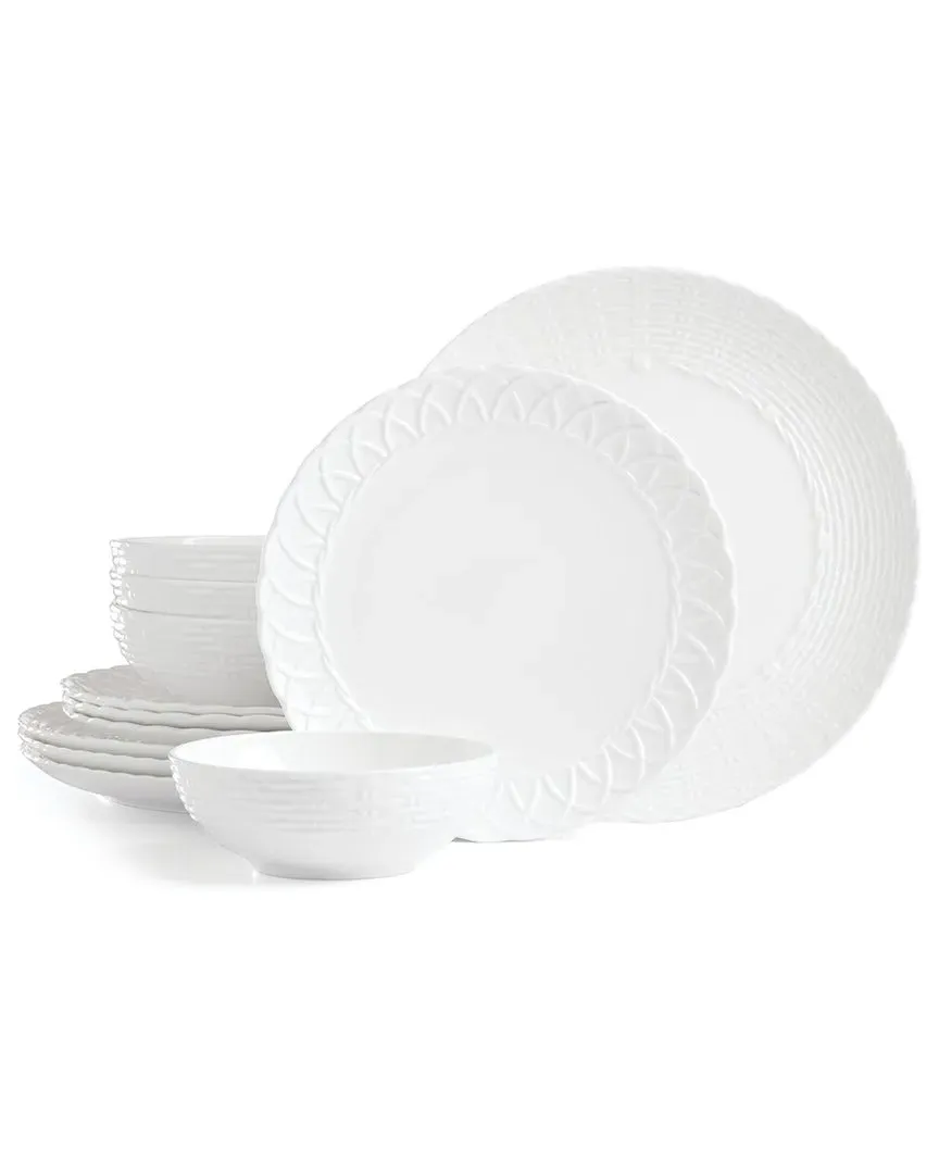 Wicker Creek 12-Piece Dinnerware Set - White, Bone China
