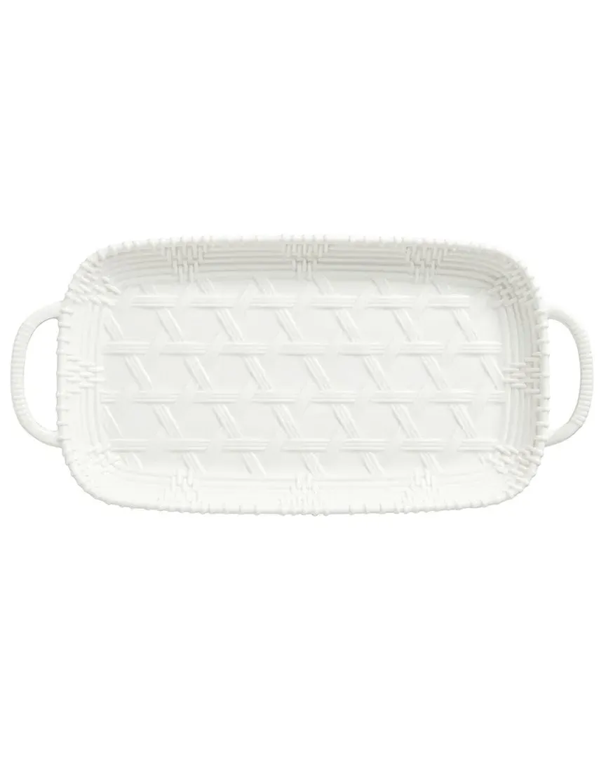 Wicker Creek Handled Tray - White, Porcelain