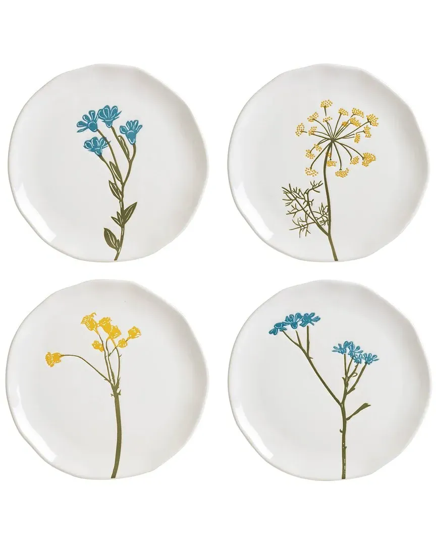 Wildflowers Set of 4 Tidbit Plates - White, Stoneware image