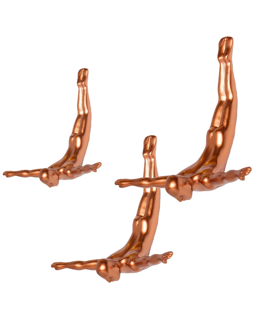 3pk Wall Diver Art - Bronze, Resin