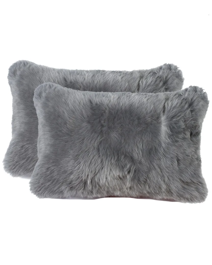 Set of 2 New Zealand Sheepskin Pillows - Grey