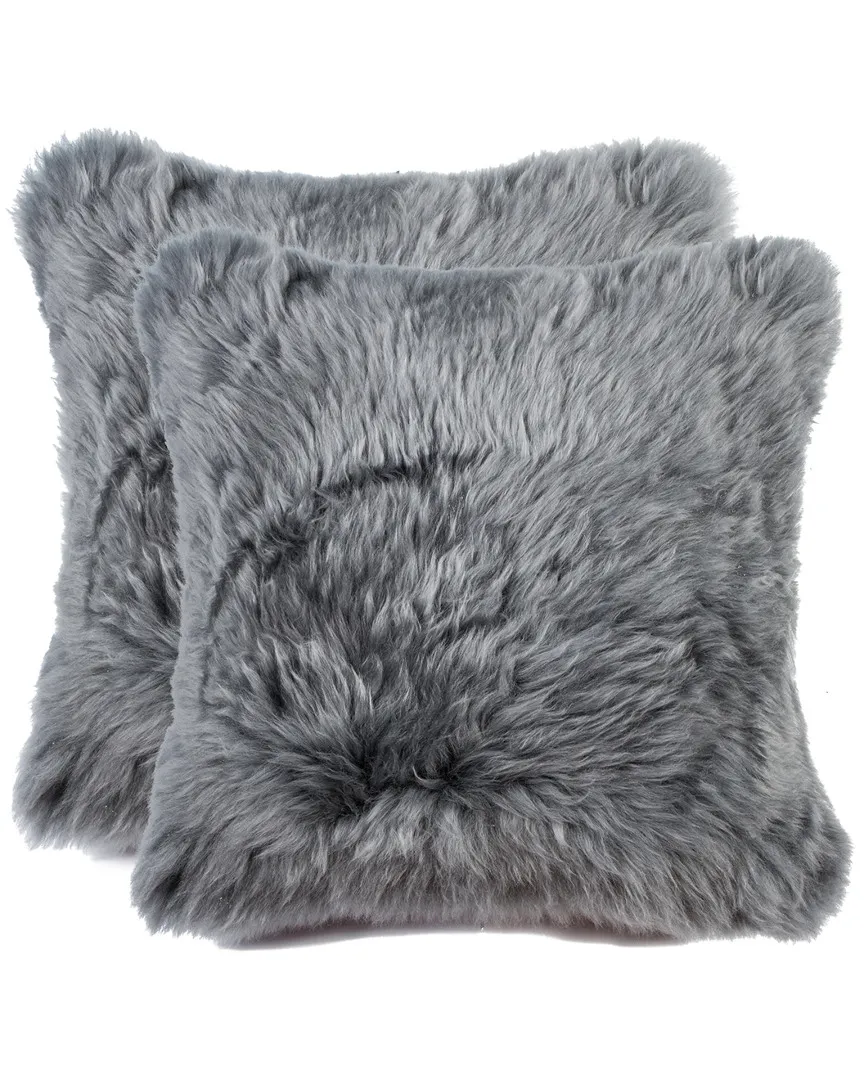 Set of 2 New Zealand Sheepskin Pillows - Grey