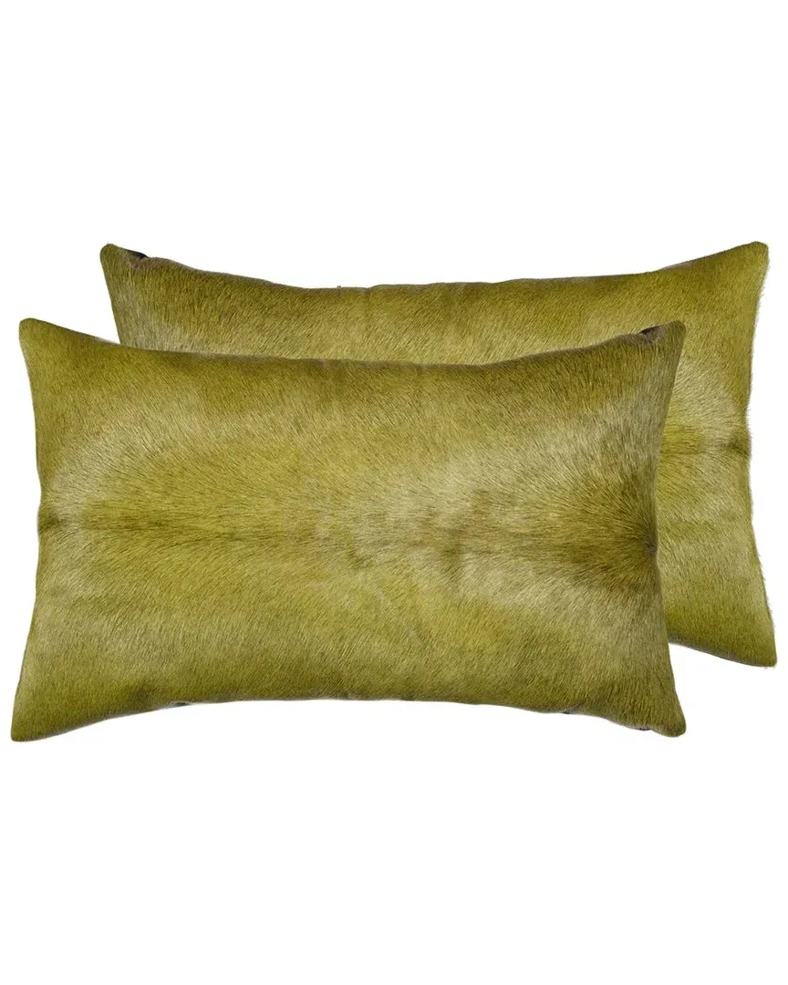 Set of 2 Torino Cowhide Pillows - Lime