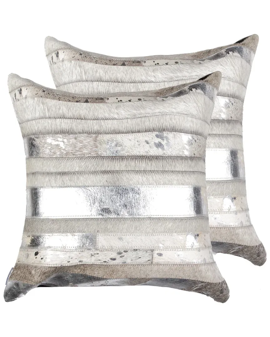 Set of 2 Torino Madrid Pillows - Grey and Silver, Cowhide