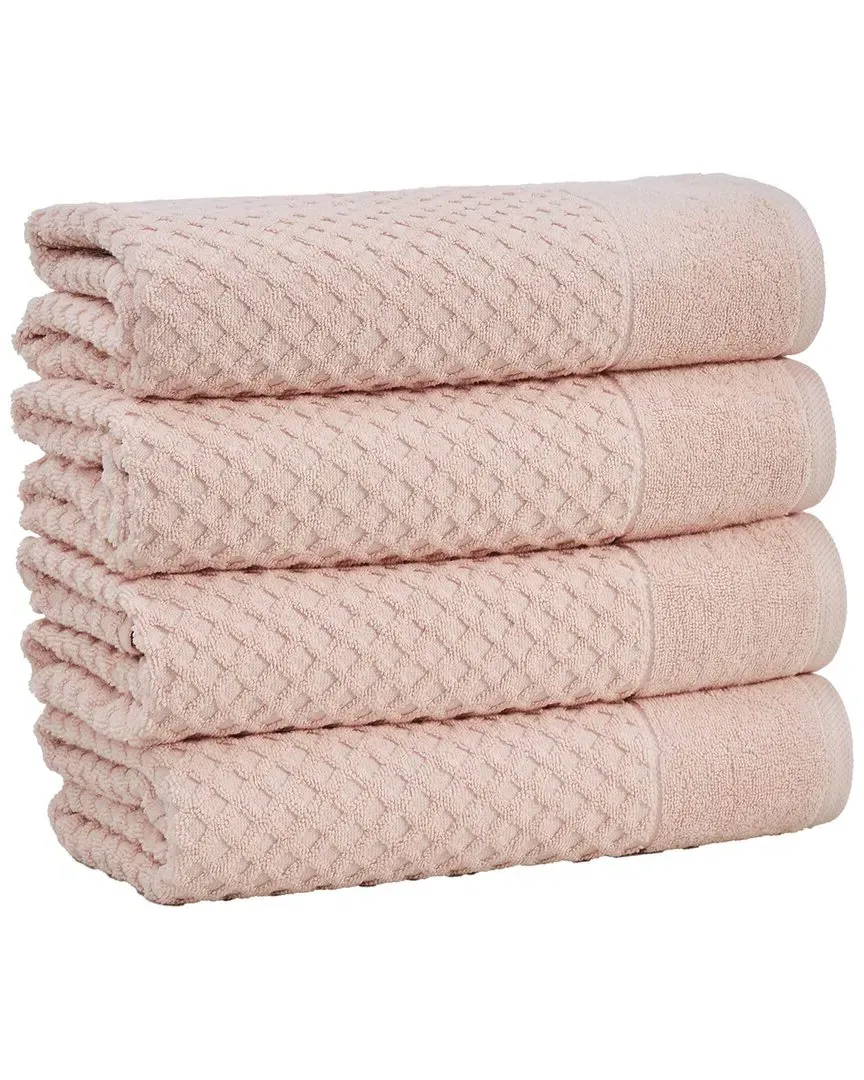 Cotton Diamond Waffle Bath Towels 4-Pack - Blush